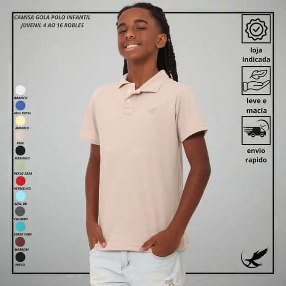 Camisa Básica Polo Infantil Menino tamanhos 4 ao 16