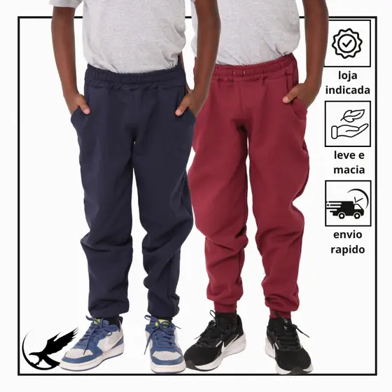 Kit 2 Calças De Moletom Grosso Infantil Juvenil Unissex Com Punho e Bolsos