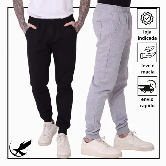 Kit 2 Calças De Moletom Peluciada Masculina Com Punho Premium
