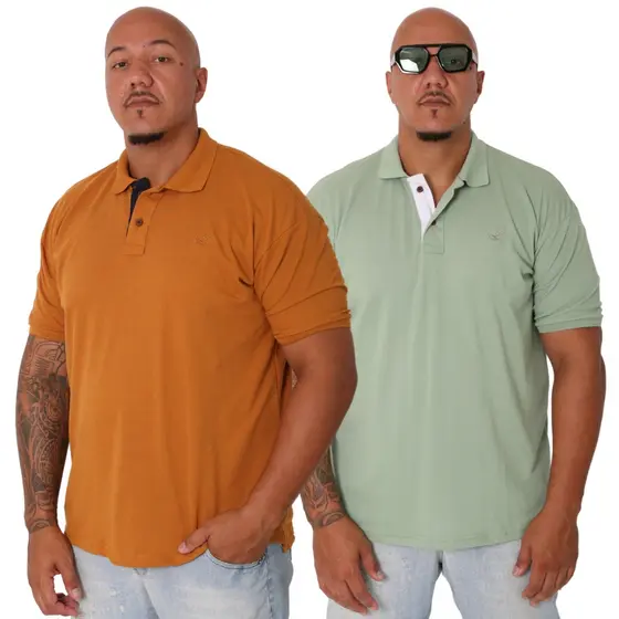 Kit 2 Camisa Gola Polo Masculina Plus Size Piquet Prmium