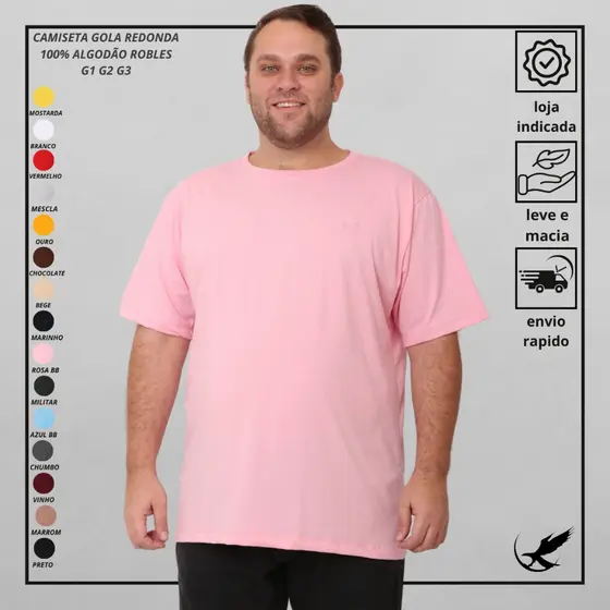 Camiseta Básica 100% Algodão G1 G2 G3 Plus Size Casual