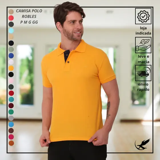 Camisa Masculina Gola Polo Piquet De Ala Qualidade Luxo Elegante Robles