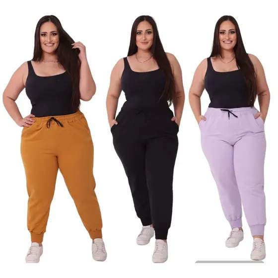 Kit 3 Calça Moletom Feminina Plus Size G1 G2 G3 Skynny com punho e bolsos original na marca robles