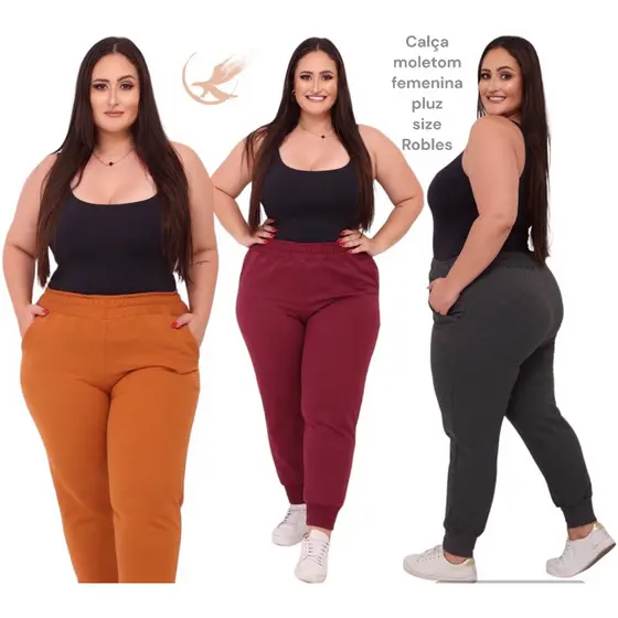 Calça Moletom feminina pluz size g1 g2 g3 skynny peluciada con punho e bolso