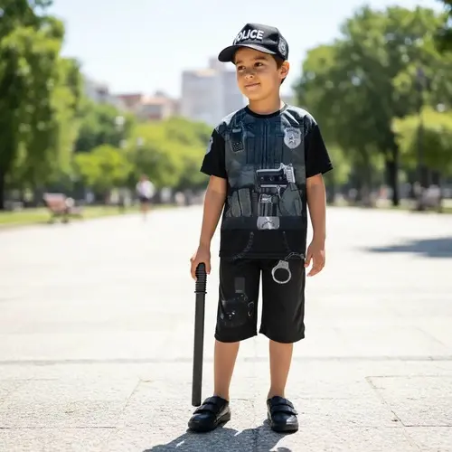 Fantasia Infantil Menino Policial com Boné e Cassetete