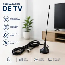 Antena Digital Tv Interna Magnética A Prova Dágua