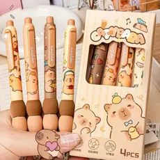4 Canetas Gel Apagável Capivara Click Conforto c/ Espuma Macia Papelaria Fofa Kawaii
