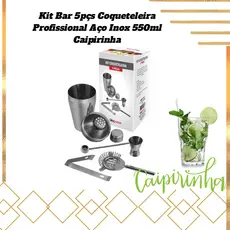 Kit Bar 5pçs Coqueteleira Profissional Aço Inox 550ml Caipirinha