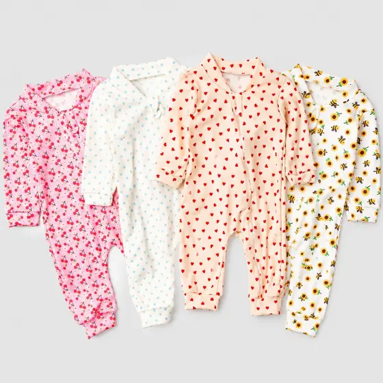 Kit 4 Macacão Canelado Estampado Bebê Zíper Menino E Menina