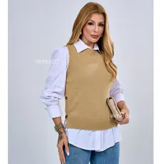 Colete Feminino Tricot Lã Premium   Casual Com Botões Blusa De Frio Fashion Escritório Chique