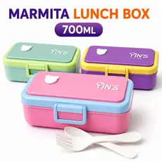 Kit Marmita Lunch Box 700ml Com Talheres Vedação Hermética Lancheira Academina Escolar 1 2 ou 3 Unidades