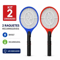 Kit 2 Raquete Elétrica Mata Mosquito Pernilongo Mosca Recarregável Bivolt