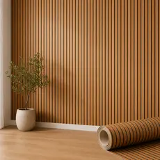 Papel de Parede Ripado Madeira 3D Autoadesivo 10m x 45cm Painel Decorativo Sala Quarto TV Fácil Aplicação