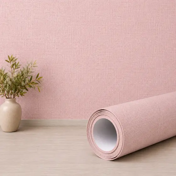 Papel de Parede Linho Rosa 45cm x 5m Autoadesivo Lavável Textura Linho Sala Quarto Decorativo