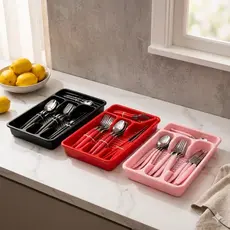 Jogo de Talheres Preto, Vermelho ou Rosa com Gaveteiro Porta Talher Organizador de Gaveta Faqueiro