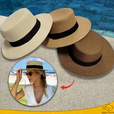 Chapéu Paris Palheta com Fita Feminino Aba Média Rígida Alta Qualidade Fecho Ajustável Praia Piscina