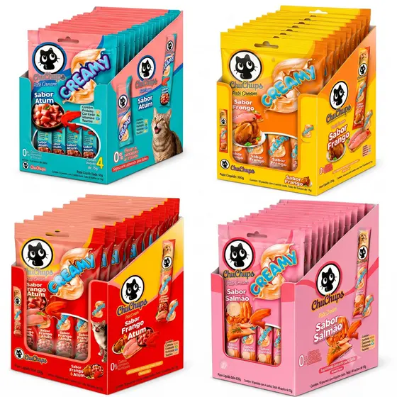 Display Petisco ChuChups Cream Diversos Sabores Gatos 40 Sachês 15g