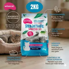 Areia Biodegradável Bionature Wisecat 2kg - Super Premium Sensitive Grãos Finos