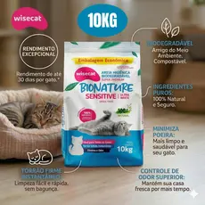 Areia Biodegradável Bionature Wisecat 10kg - Super Premium Sensitive Grãos Finos