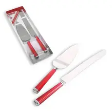 Conjunto 2 Peças Espátula e Faca Para Bolo cabo Carmim Hauskrafit