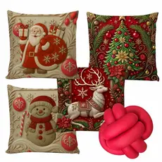 Kit 4 Capas de Almofadas Decorativas 45x45cm + Almofada de Nó Feliz Natal Quarto Sala e Decoração