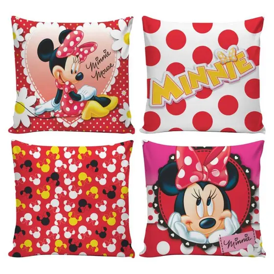 Kit 4 Capa para Almofada Fronha Quarto Sala Decorativas Zíper 0.45x0.45cm InfantilMinnie e Mickey