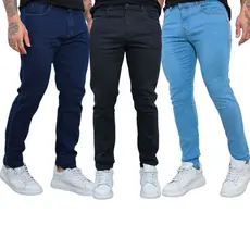 Kit 3 Calças Jeans masculina slim com lycra modelo premium extra conforto e durabilidade