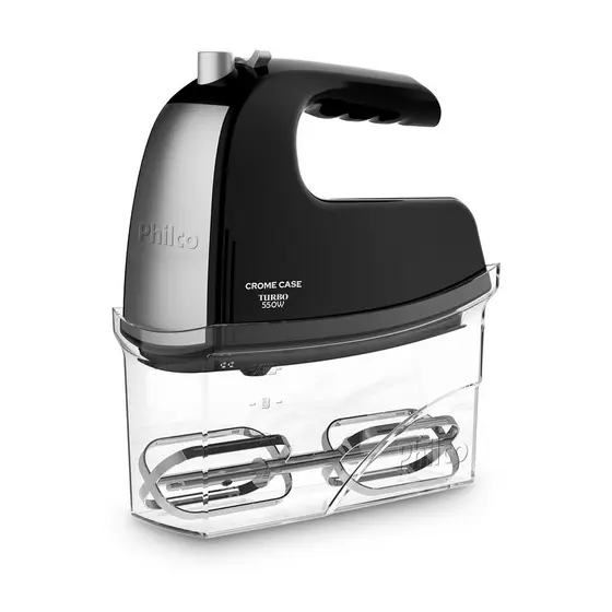 Batedeira Portátil Philco 550W Crome Case Preto Inox PBT450P