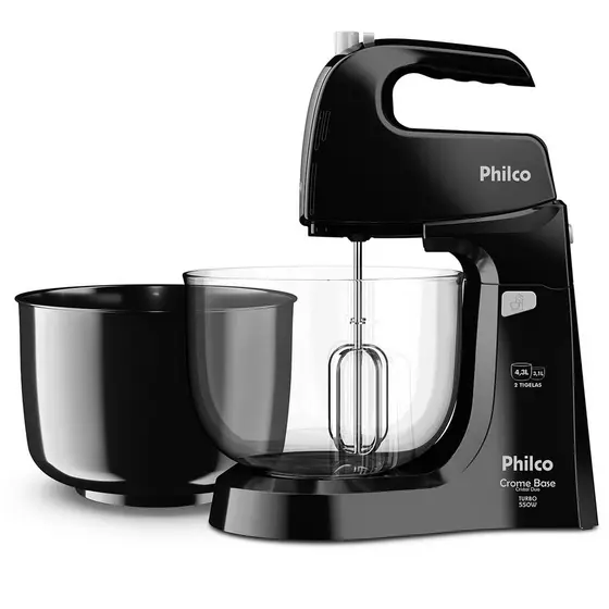 Batedeira Philco 550W Preta Crome Base Cristal Duo Turbo