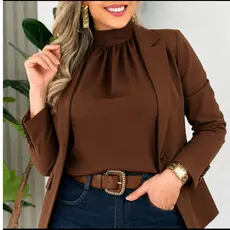 Blusa Feminina Regata Gola Alta Laço Tecido Duna  Não Amassa