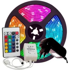 Fita Led Ultra Rgb 3528 Prova D'agua + Fonte Com Controle Rolo 5m 15 Cores Colorida 300 Leds