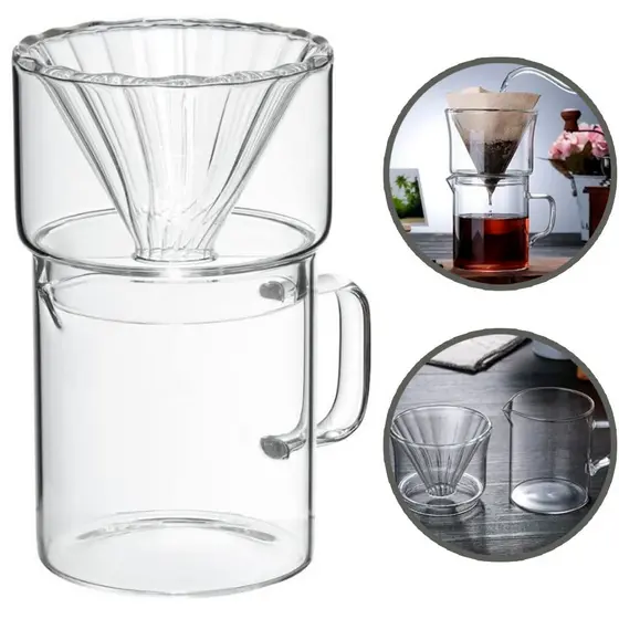 Jogo Cafeteira de Vidro Borossilicato Mimo Style 500ml Passador e Jarra Pour Over