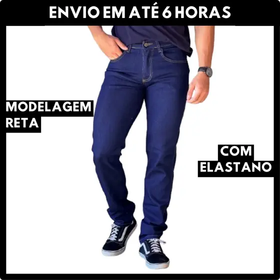 Calça Jeans Masculina Elastano Reta Lycra Tradicional Básica Trabalho Serviço Casual