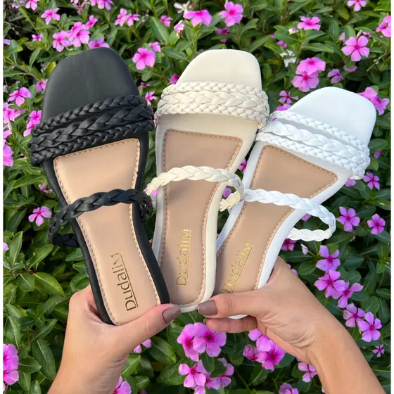 Sandalia Tranças Rasteirinha Feminina Chinelo Flat Tiras Trançadas Cores do Verao