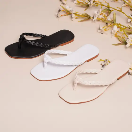 Sandália de Dedo Rasteirinha com Tranças Feminina Chinelo Flat Cores do Verao
