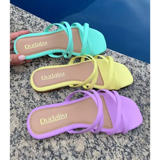 Sandalia Rasteirinha Feminina Confortavel Flat Tiras Cores do Verao