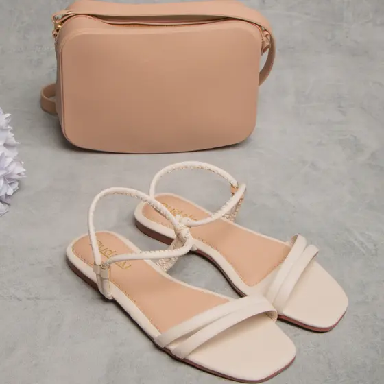 Kit Sandália Rasteirinha Regulagem + Bolsa Transversal Feminina