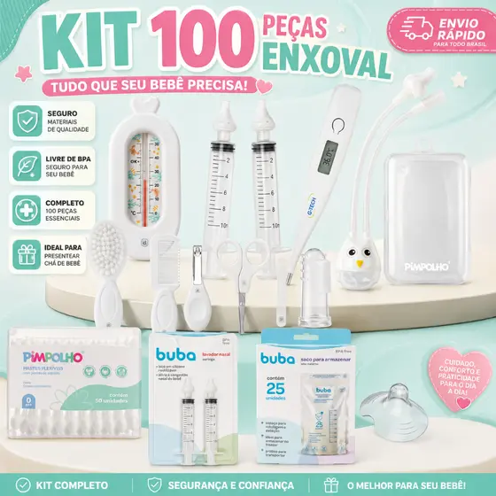 Kit Enxoval Bebê 100 Peças Completo + Higiene e Saúde | Tudo que seu bebê precisa (0 a 6 meses)