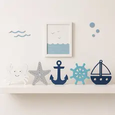 Kit Decoração Infantil Fundo do Mar | Caranguejo, Estrela-do-Mar, Âncora, Timão e Barquinho