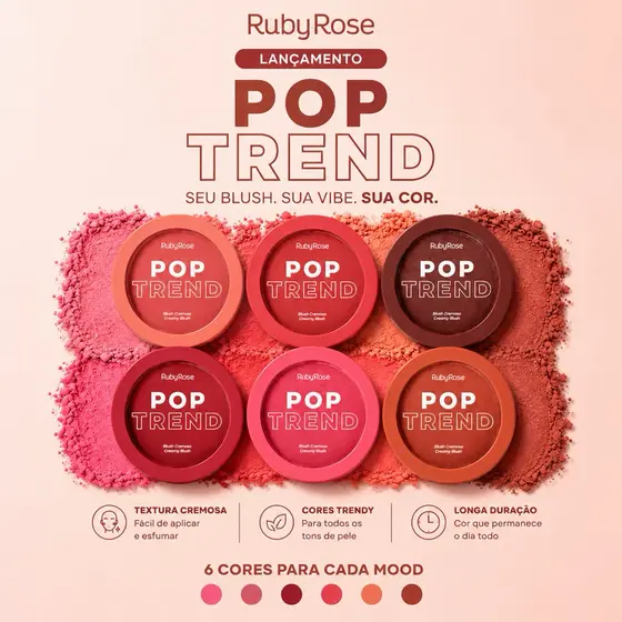 Blush Cremoso Pop Trend Ruby Rose Efeito Blur Acabamento Natural