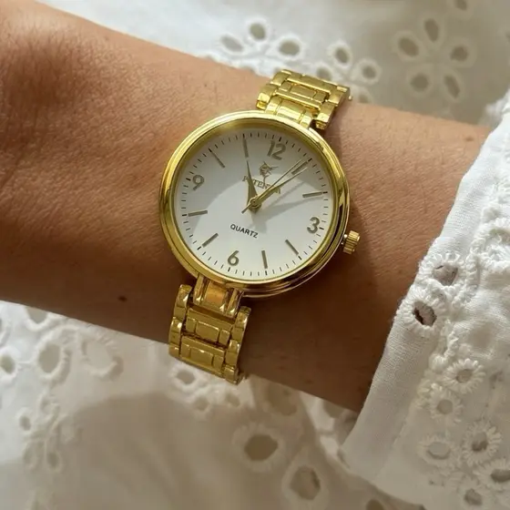Relógio Potenzia + Pulseira Strass À prova d’água Médio Redondo Delicado Clássico Qualidade Premium