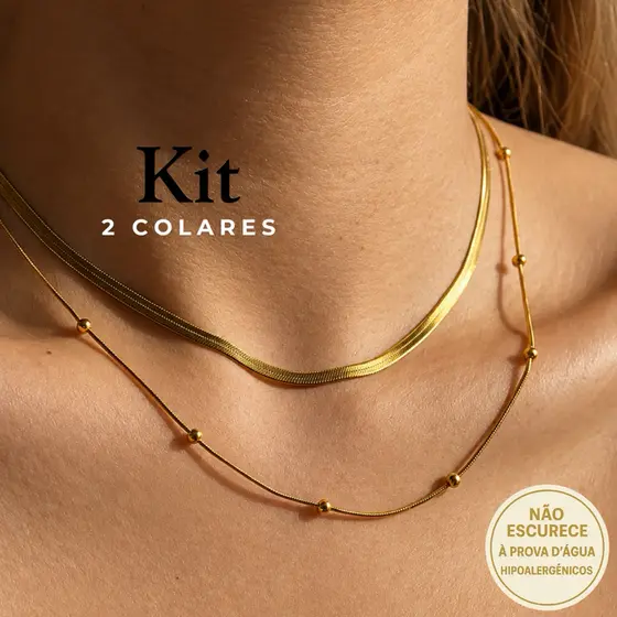 Kit Elegante 2 Colares À prova d’água Aço Inoxidável 316L Hipoalergênicos Não Escurece Não Oxida