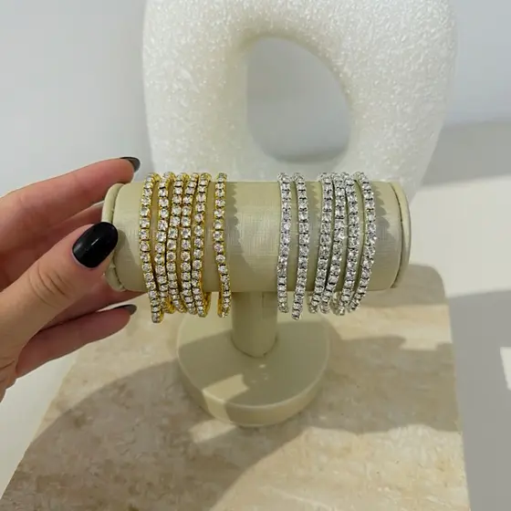 Pulseira Strass Feminina Ajustável Luxo Brilho Cristais Elegante Dourada e Prata