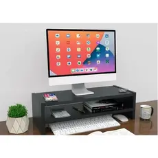 Suporte Monitor Duplo Computador Para Escritório Em 100% MDF Preto Ergonômico Pronta Entrega