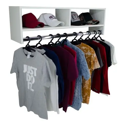 Cabideiro De Parede Arara Em Mdf Com Nicho Branco 1 metro ( Loja - Closet Acessível )