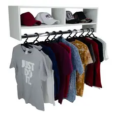 Cabideiro De Parede Arara Em Mdf Com Nicho Branco 1 metro ( Loja - Closet Acessível )