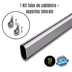 1 Kit Tubo de Cabideiro Oval Arara para guarda-roupas e closets + suportes laterais e parafusos (sob medida)