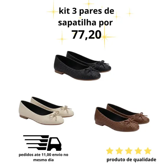 kit 3 pares sapatilha feminina de lacinho macia confrontável leve sapatilhas feminina promoção