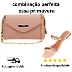 kit, 1 mini bolsa feminina, e 1par de sandália rasteira .escolha a sua cor