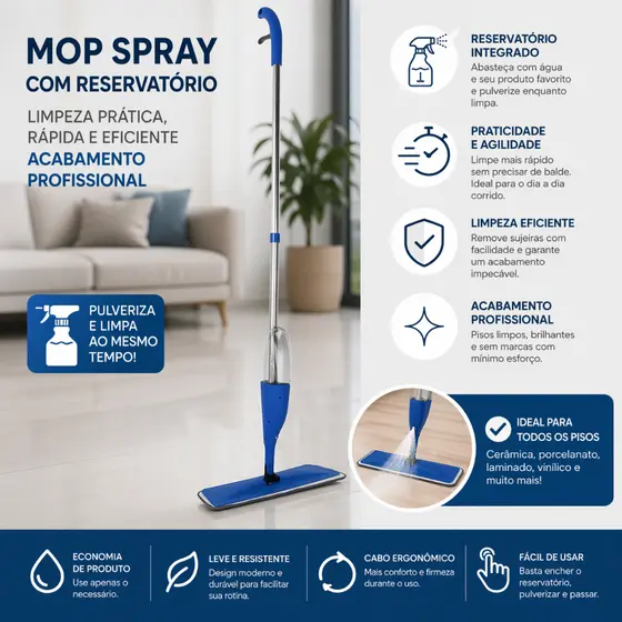 Escovão Mop Spray Com Reservatorio Limpeza Pratica Rapida Eficiente Acabamento Profissional